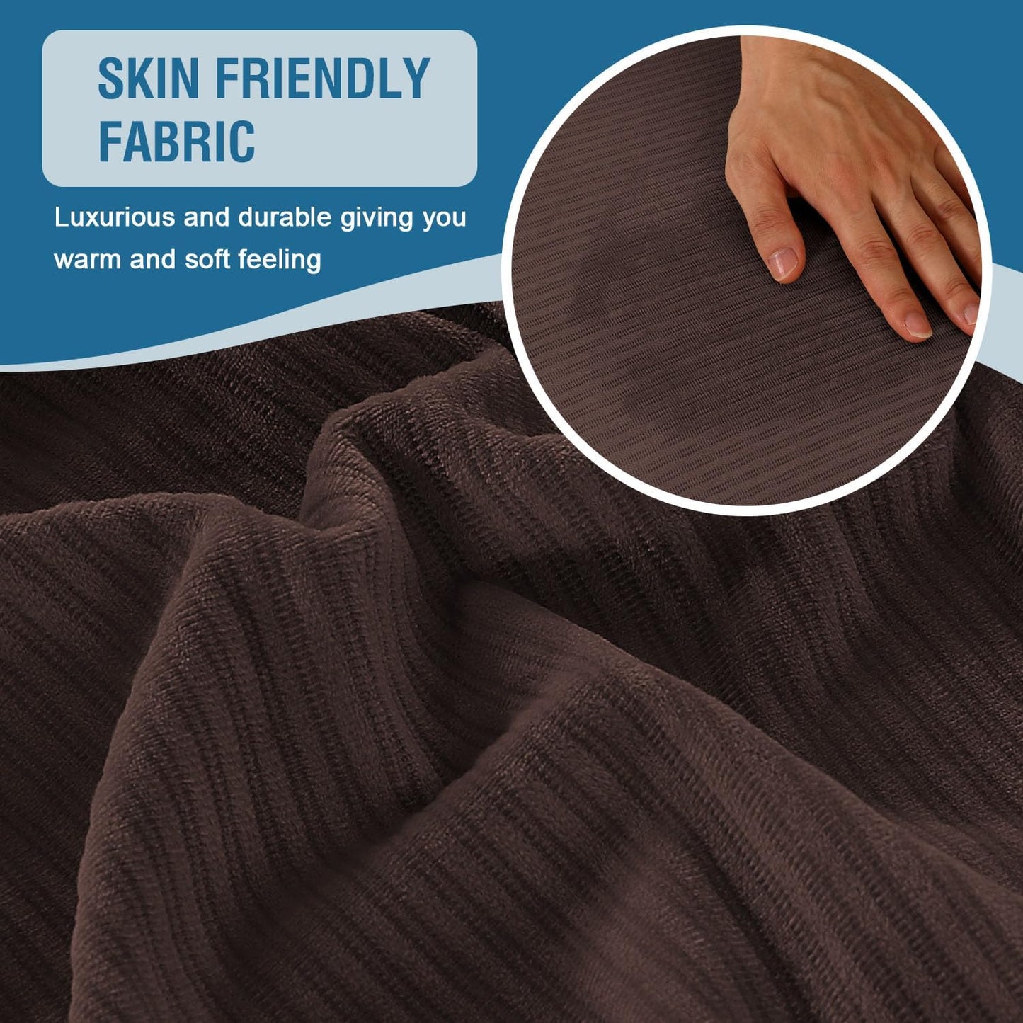 H.VERSAILTEX Velvet Stretch Couch Cushion Cover Plush Cushion Slipcover for Chair Loveseat Sofa Cushion Furniture Protector Seat Cushion Sofa Cover (3 Piece XL Sofa Cushion Covers, Brown Striped)