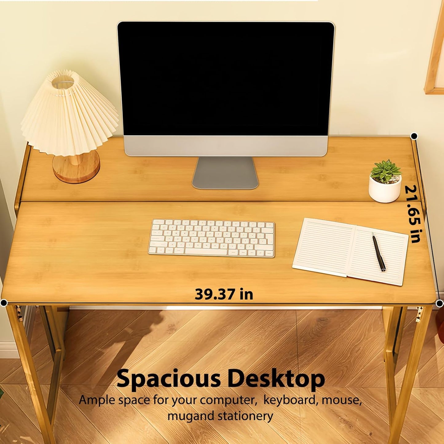 39.37" Bamboo Folding Desk,Space-Saving Computer Desk for Small Spaces, Foldable Study Table for Bedroom, Home Office, Dorm, Apartment (Natural)