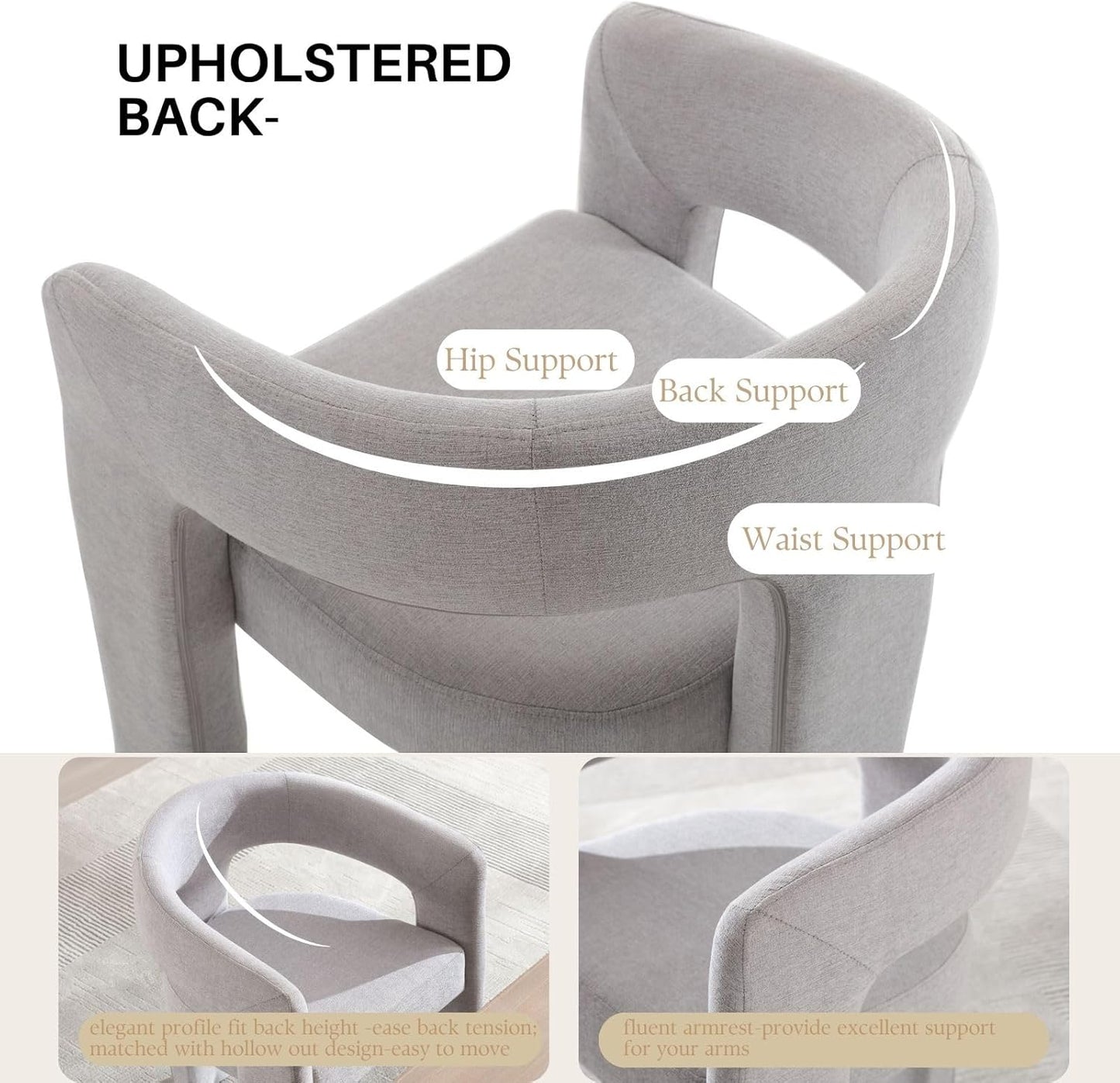 Grey Chenille Dining Chairs Set of 6, Modern Barrel Dining Room Chairs Upholstered Faux Fur Accent Chair with Arms and Round Back for Living Room Kitchen Armchair No Assembly Needed