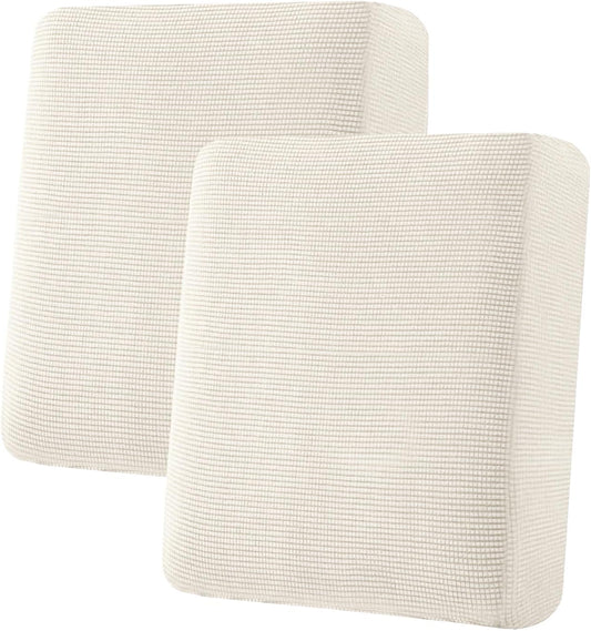 H.VERSAILTEX Super Stretch Individual Seat Cushion Covers Sofa Covers Couch Covers Slipcover Sets Thick Jacquard Textured Twill Fabric (2 Piece Medium Sofa Cushion Covers, Porcelain)