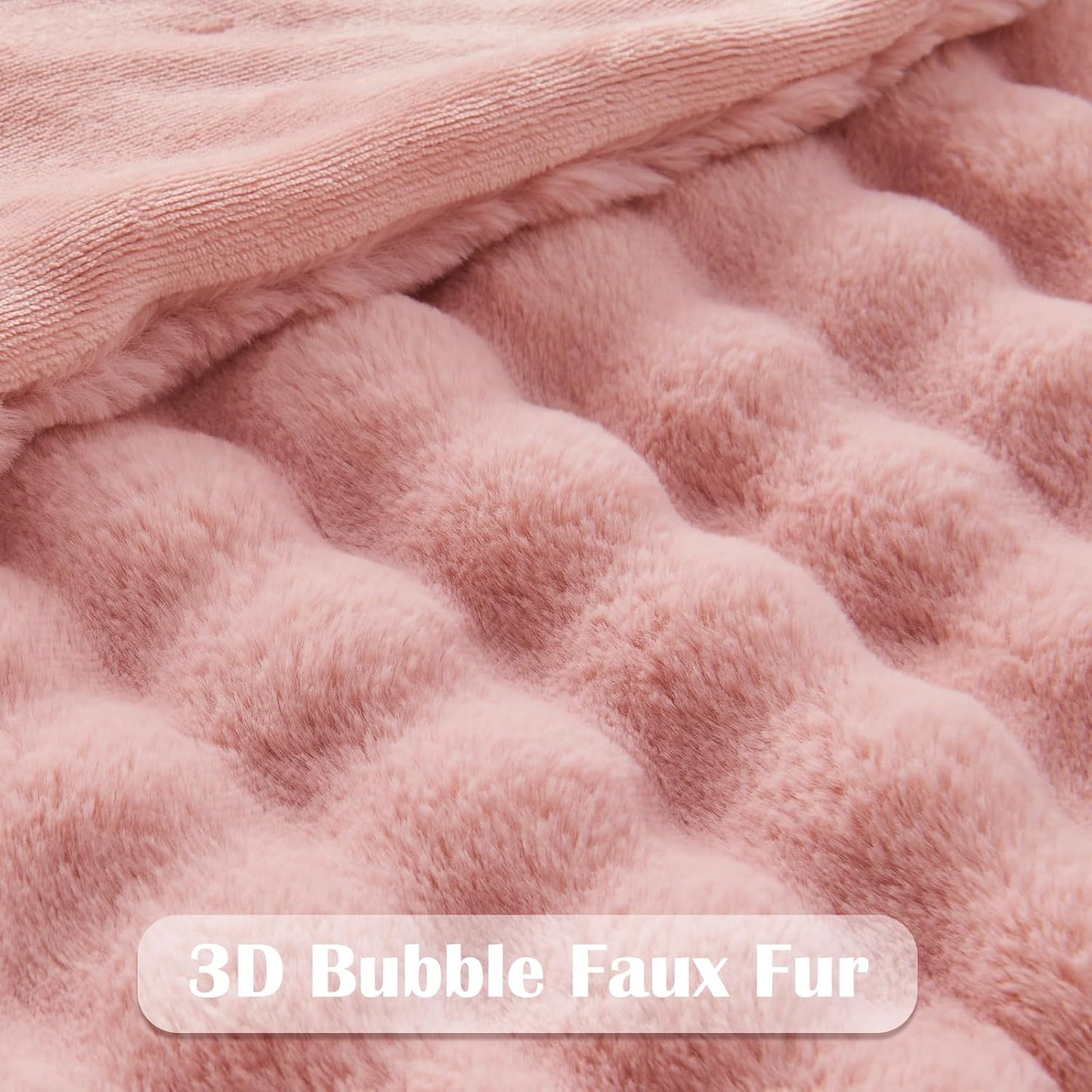 NEWCOSPLAY Faux Fur Twin Blanket Pink Bubble Blanket Thick Warm Soft for Couch Sofa Bed 550GSM (Pink, Twin(60"x80"))
