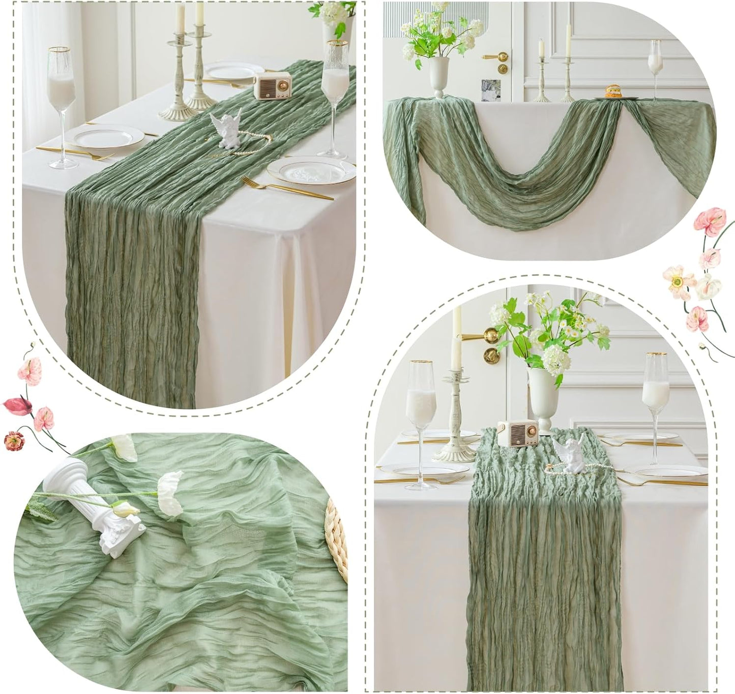 Sioloc 1 Pack Sage Green Cheesecloth Table Runner Fall Autumn Decor for Home 10ft Table Cloth for Tea Wedding Birthday Party Baby Bridal Shower Halloween Thanksgiving