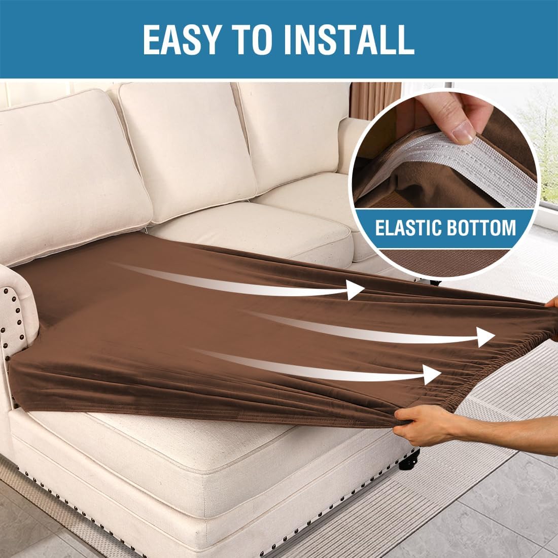 H.VERSAILTEX Velvet Stretch Individual Chaise Cover Sectional Couch Covers for L Shaped Sofa Both Left/Right Furniture Protector Seat Cushion Sofa Cover (1 Piece Chaise Cover, Caramel)