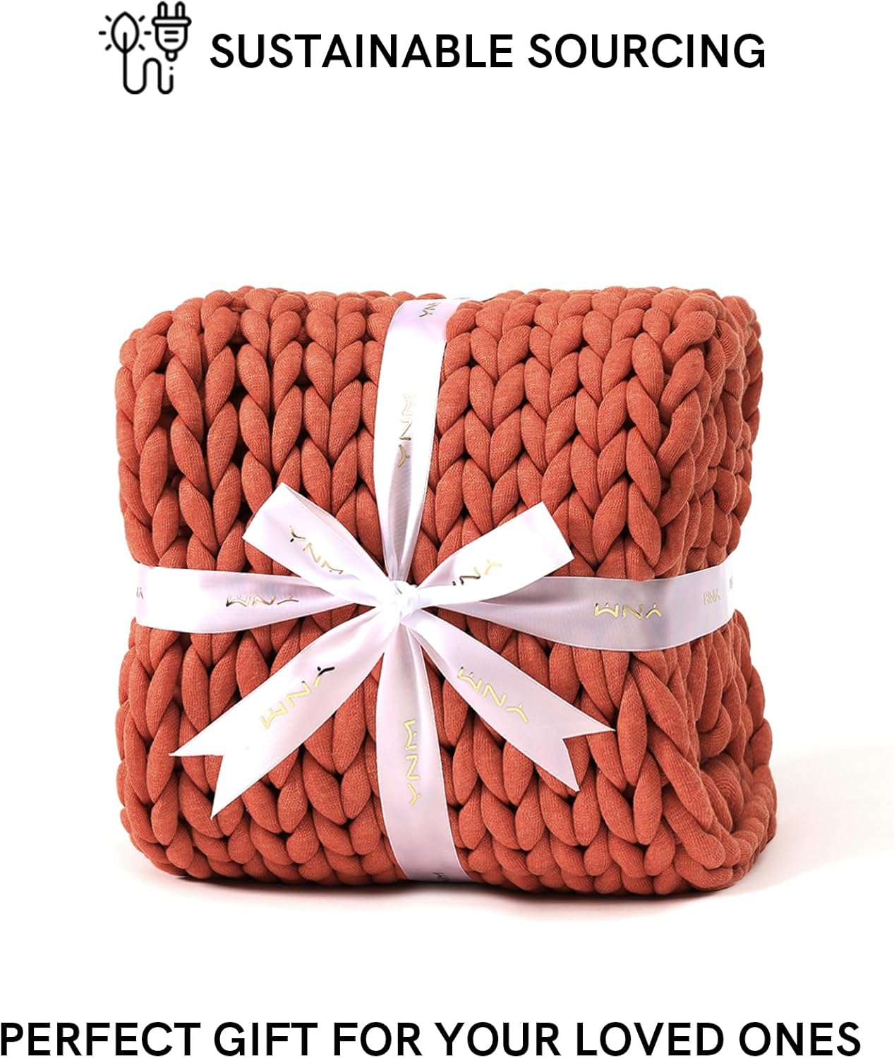 YnM Chunky Throw Blanket, Medium-Weight, Hand Knitted, Skin Friendly, Ventilated and Breathable, Machine Washable, Home Décor Piece for Couch, Sofa and Bed (Exotic Orange, 50x70 Inch)