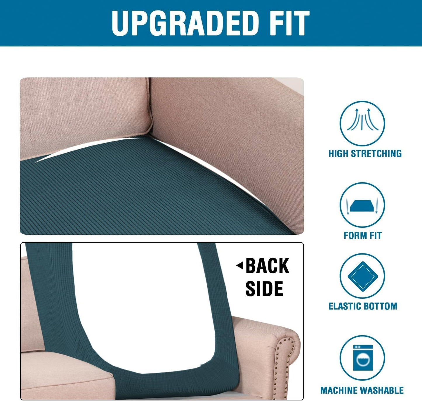 H.VERSAILTEX Super Stretch Individual Chaise Cover Sectional Couch Covers for L Shaped Sofa Both Left/Right Featuring Thick Jacquard Textured Twill Fabric (1 Piece Chaise Cover, Deep Teal)