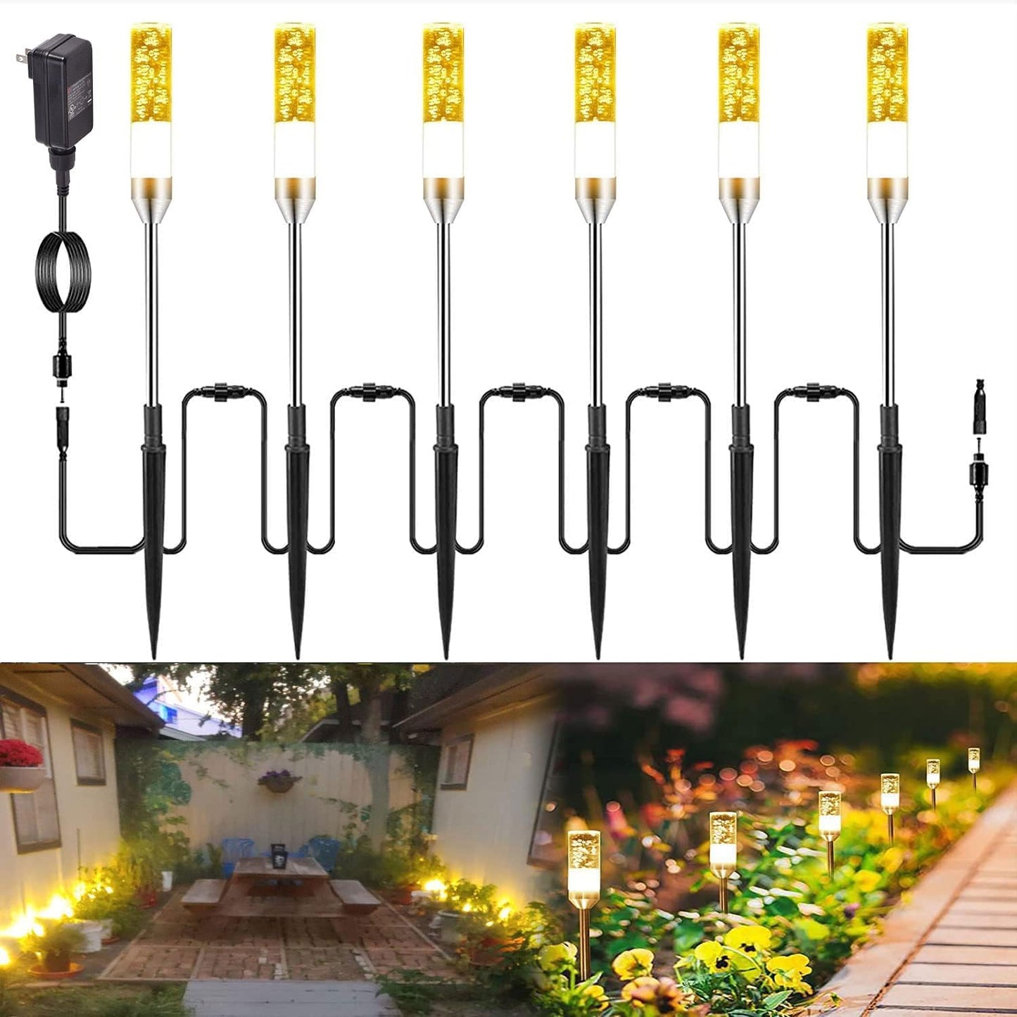 LED Pathway Lights, 4.8W 12V AC/DC Low Voltage Path Lights, 570 Lumen 6 Pack Extendable Outdoor Landscape Lighting IP65 Waterproof Garden Lights for Yard Walkway Driveway, 2700K