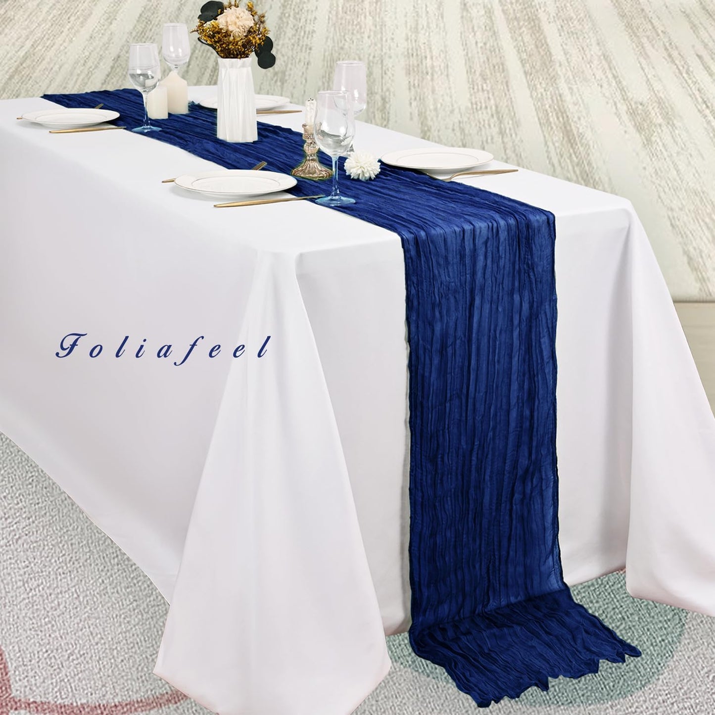 10FT 6 Pack Royal Blue Cheesecloth Table Runner 20 x 120 Inch Long Rustic Gauze Cheese Cloth Table Runner for Wedding Bridal Baby Shower Table Decorations Boho Fabric Sheer Birthday Party Table Decor