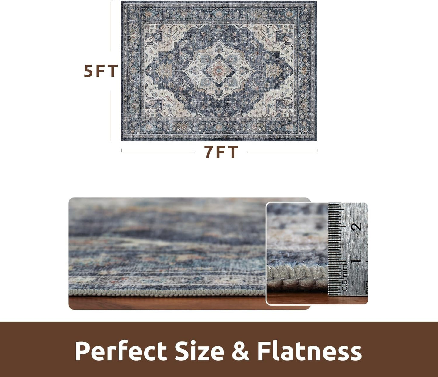 AMOAMI-Area Rug 5X7 Rugs for Living Room-Vintage Soft Blue Rugs for Bedroom-Non Slip Carpet-Machine Washable Rug for Dining Room Living Room Bedroom Office Under Table