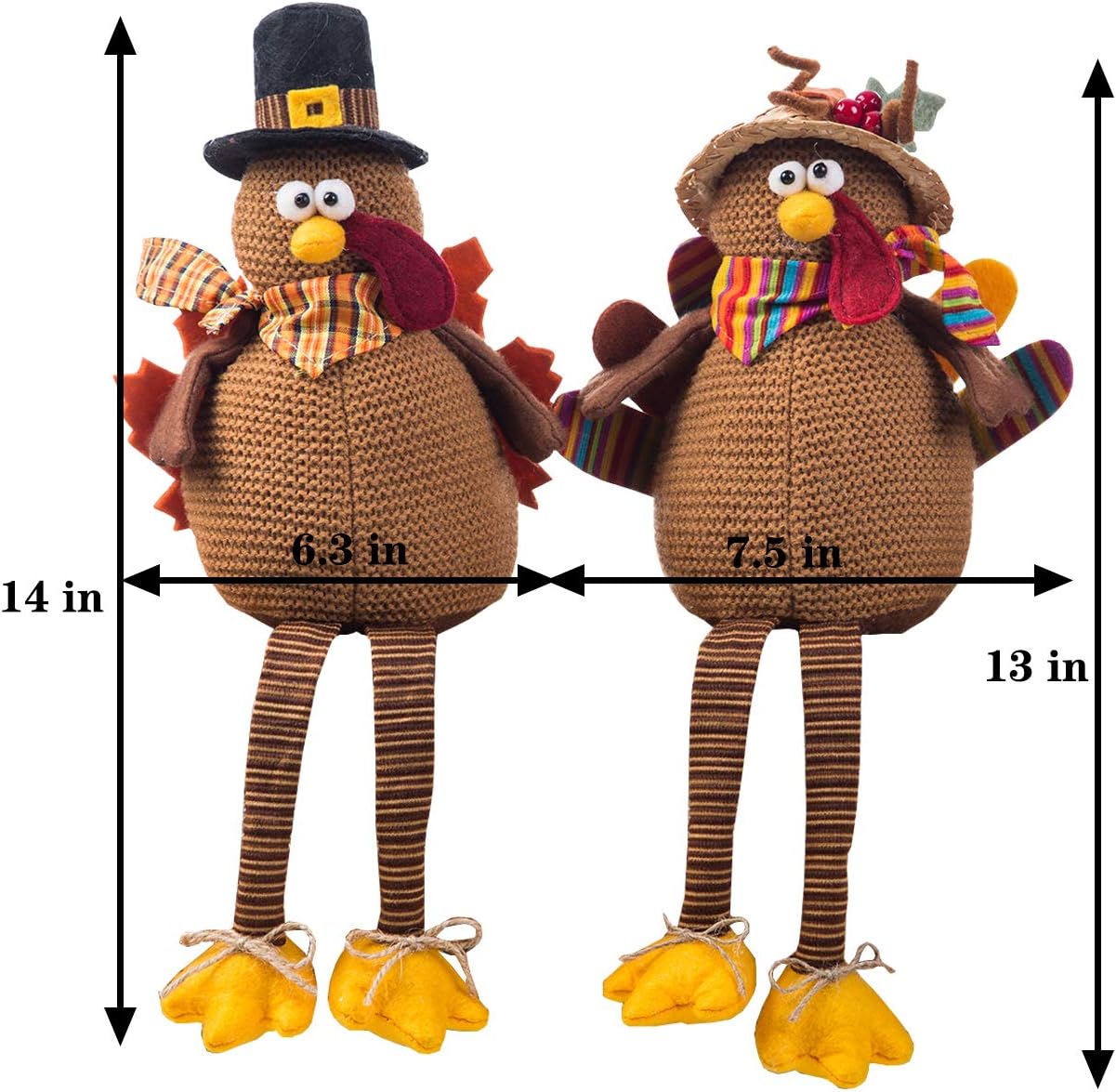 Ogrmar 2 Pack Stuffed Turkey Couple Doll Thanksgiving Tabletop Decoration Exquisite Handmade Turkey Doll Kit for Autumn Fall Thanksgiving Home Decor