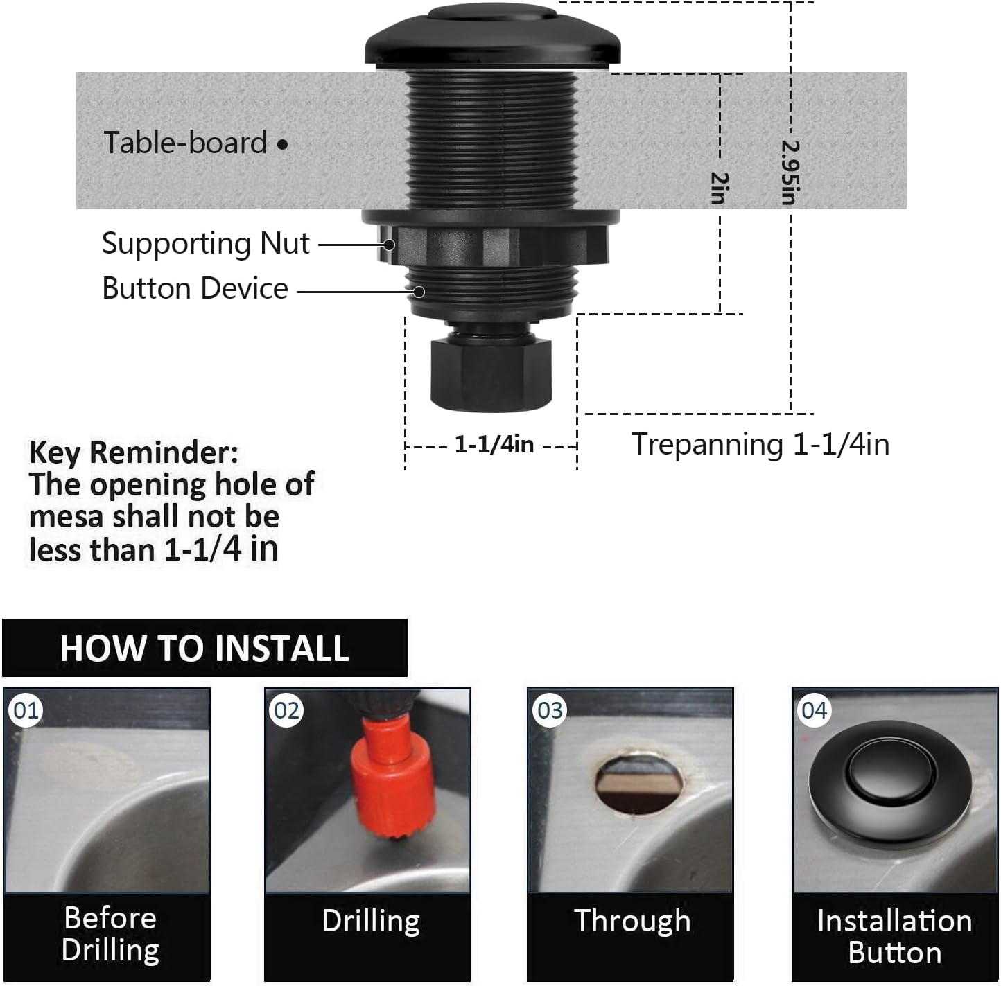 Garbage Disposal Air Switch Kit for SinkTop Waste Disposal with Stainless Steel Black Short Air Button by Briidea