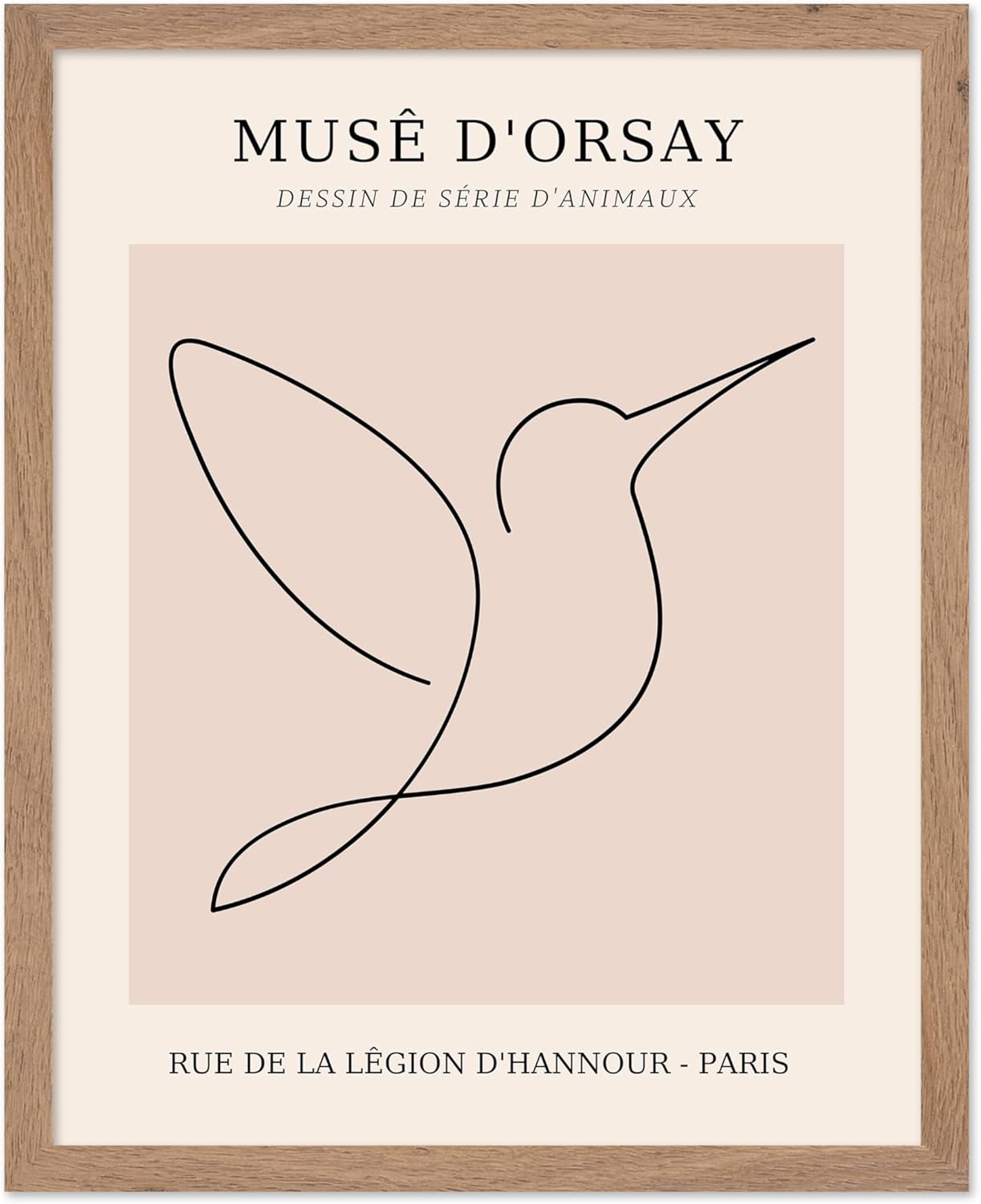 Poster Master Vintage Poster - Retro One Line Hummingbird Drawing Print - Bird Line Art - Minimal Gift for Him, Her, Animal Lover - Abstract Decor for Home, Office, 16x20 Beige Framed