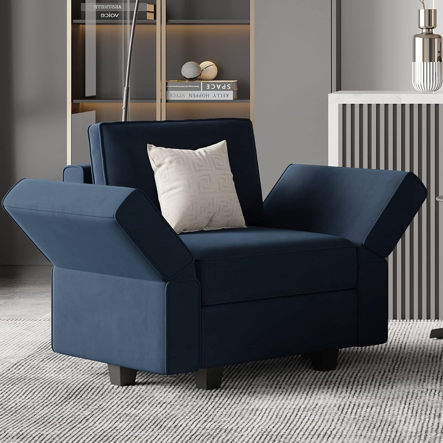Belffin Modular Sofa Couch with Storage Seats Velvet 3 Seater Sofa for Living Room Blue