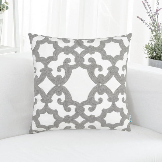 HWY 50 Grey Gray Decorative Throw Pillow Covers 18x18 Inch (1 Piece), Embroidered Cotton Farmhouse Cushion Cover Pillow Case for Sofa Couch Living Room Bed, Geometric