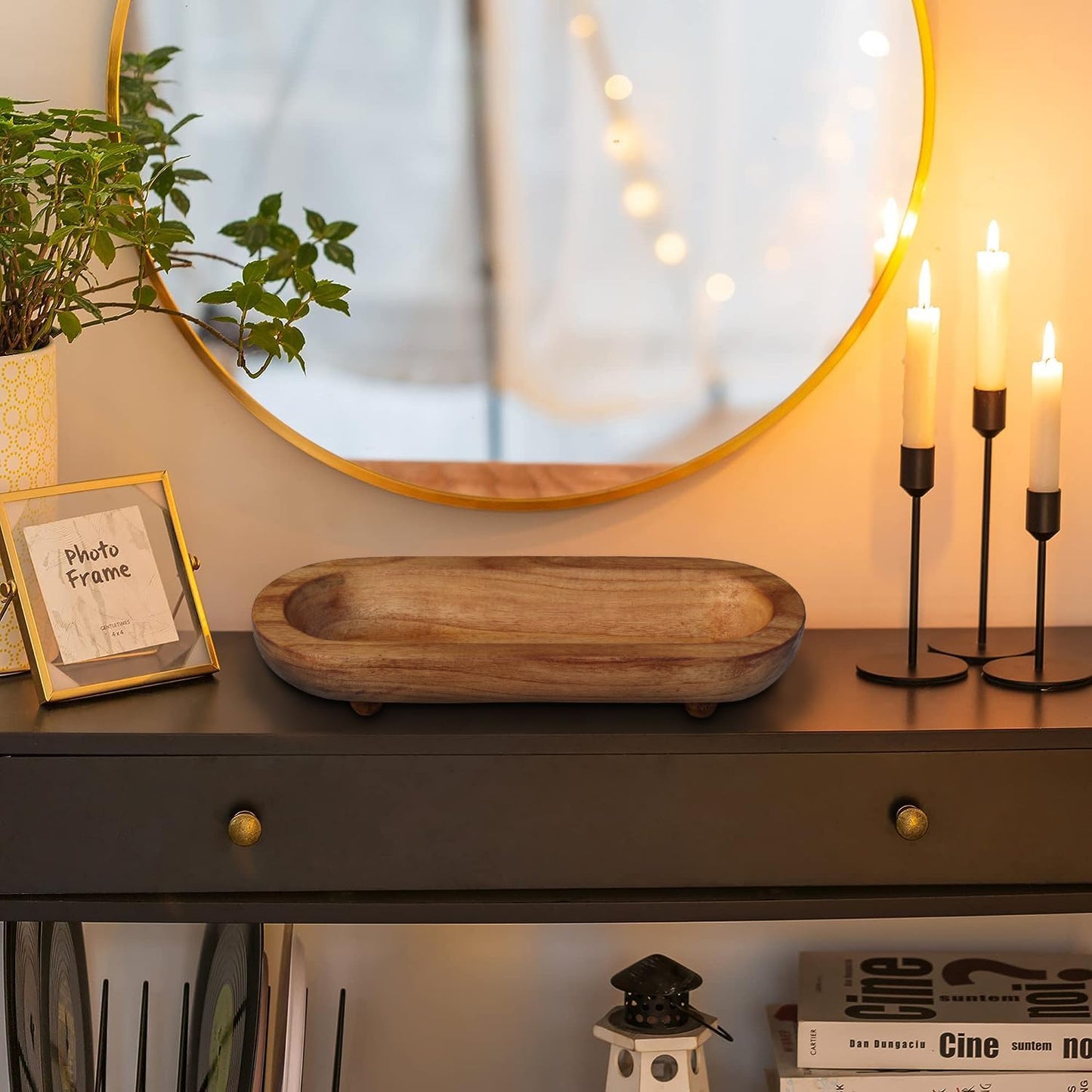 Rustic Handcrafted Wooden Dough Bowl for Decor - Wooden Bowls Decorative, Organic Modern Style, Decor Bowl, Centerpiece Bowl Four Legged Base Artisan Crafted Dough Bowl for Stylish Home Kitchen Decor