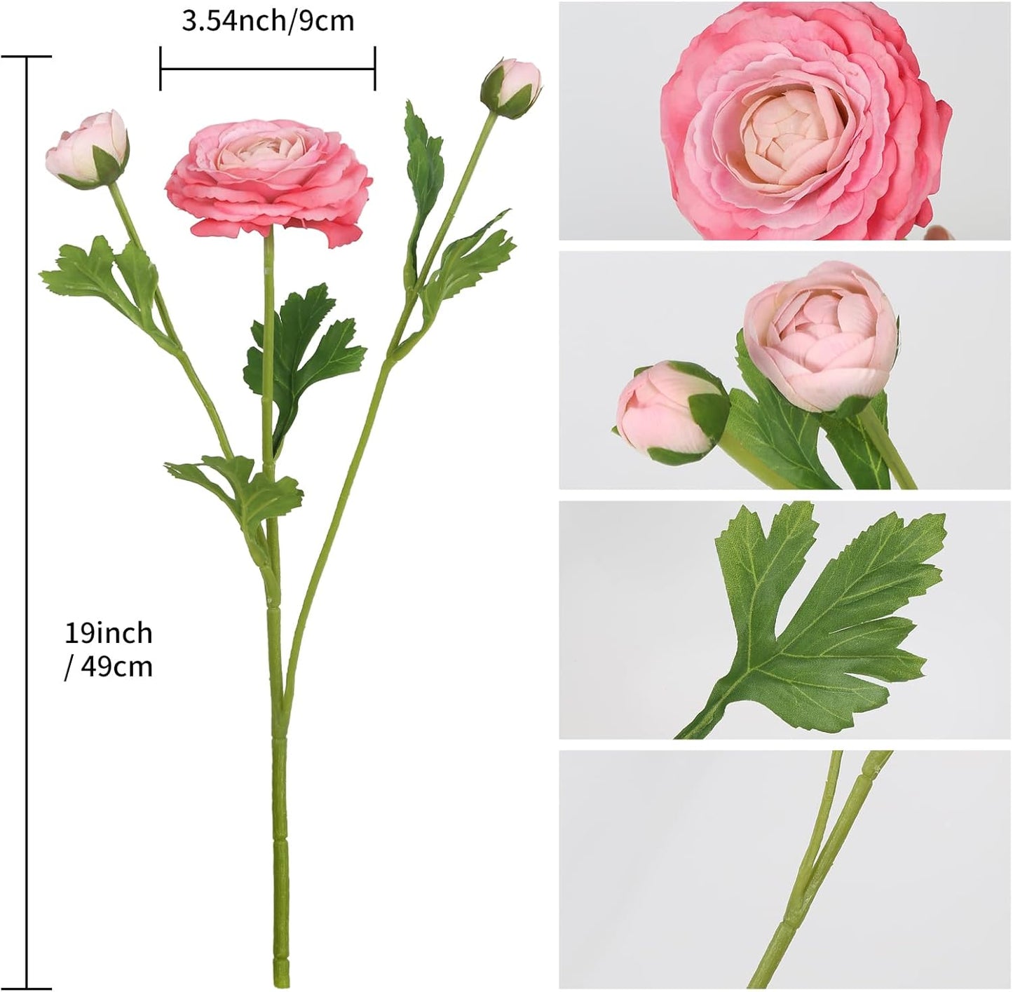 IPOPU 4PCS Real Touch Hot Pink Ranunculus Artificial Flowers Faux Ranunculus Flowers for Vase Real Look Silk Peonies Fake Peony Flowers for Home Indoor Wedding Centerpieces for Table Decor (Rose Red)
