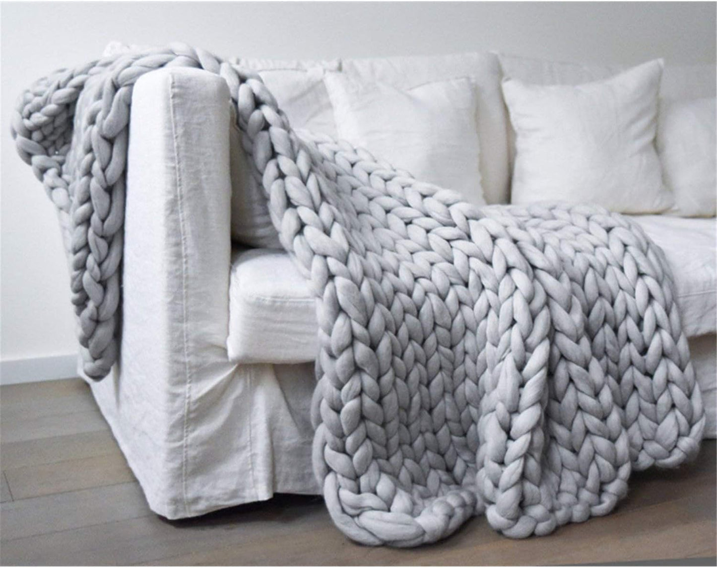 Chunky Knit Blanket Soft Handmade Knitting Throw for Bedroom Sofa Decor Super(Light Gray 60"x60")