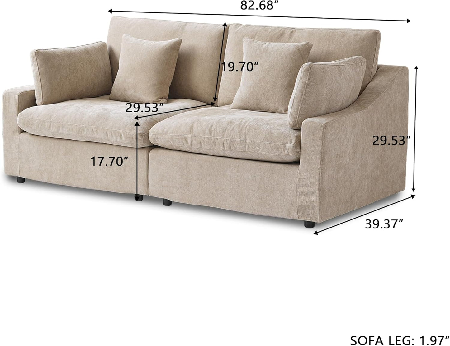 JACH Sectional Couches for Living Room, Cloud Sectional Couch with Deep Seat, Down Filled Modular Sofa, Covers Removeable & Washable, Love Seat Sofas Furniture for Living Room, Khaki