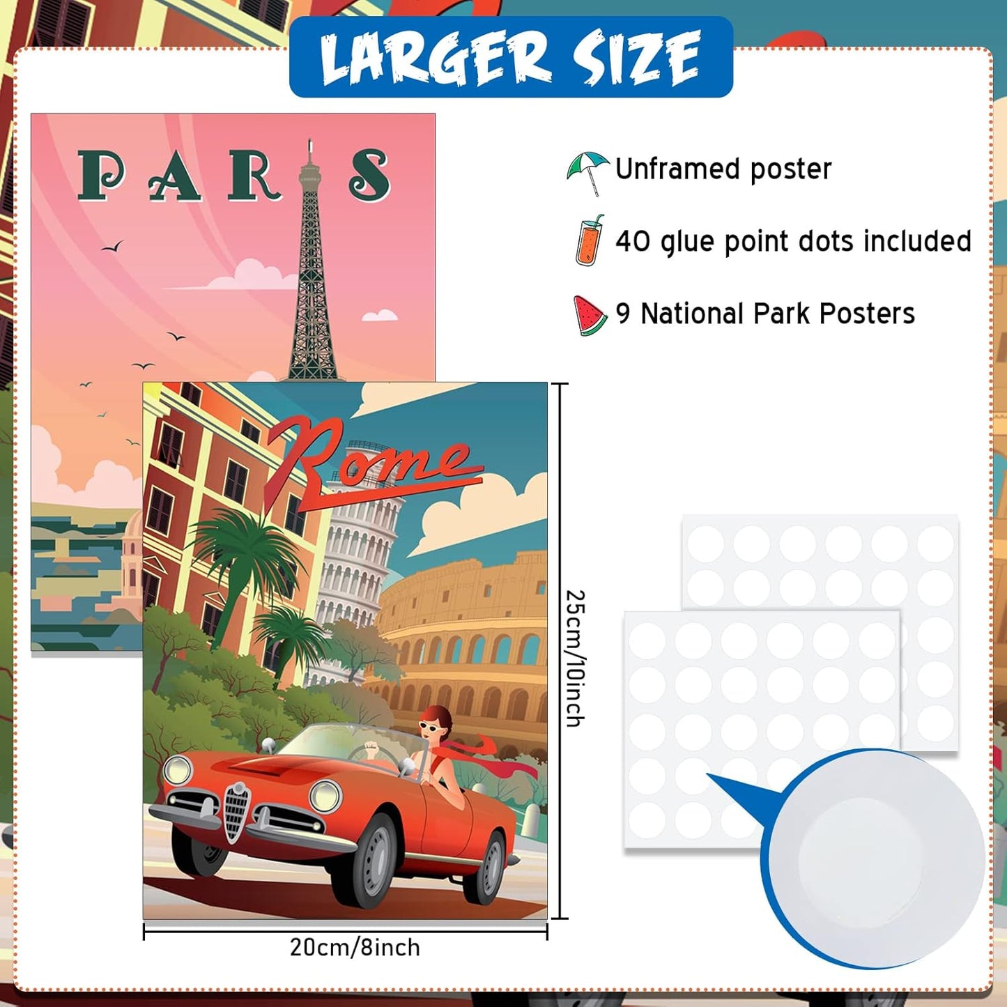 Outus 9 Pieces Vintage National Park Posters, National Park Art Prints Nature Wall Art and Mountain Print Set Abstract Travel Unframed for Hikers Campers Living Room Decor, 8 x 10 Inch (Travel City)