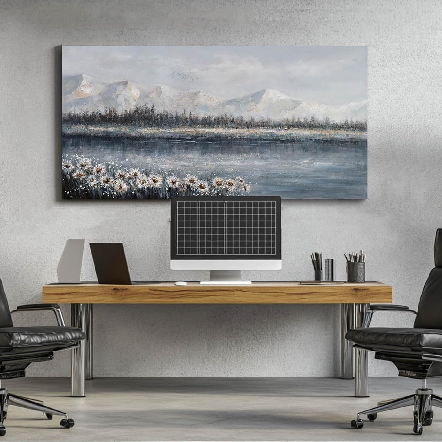 CHUDANHAO Large Wall Art Abstract Wall Decor Floral Arts Mountain Modern Artwork White Poster Pictures for Girls Women Room 24"x48"