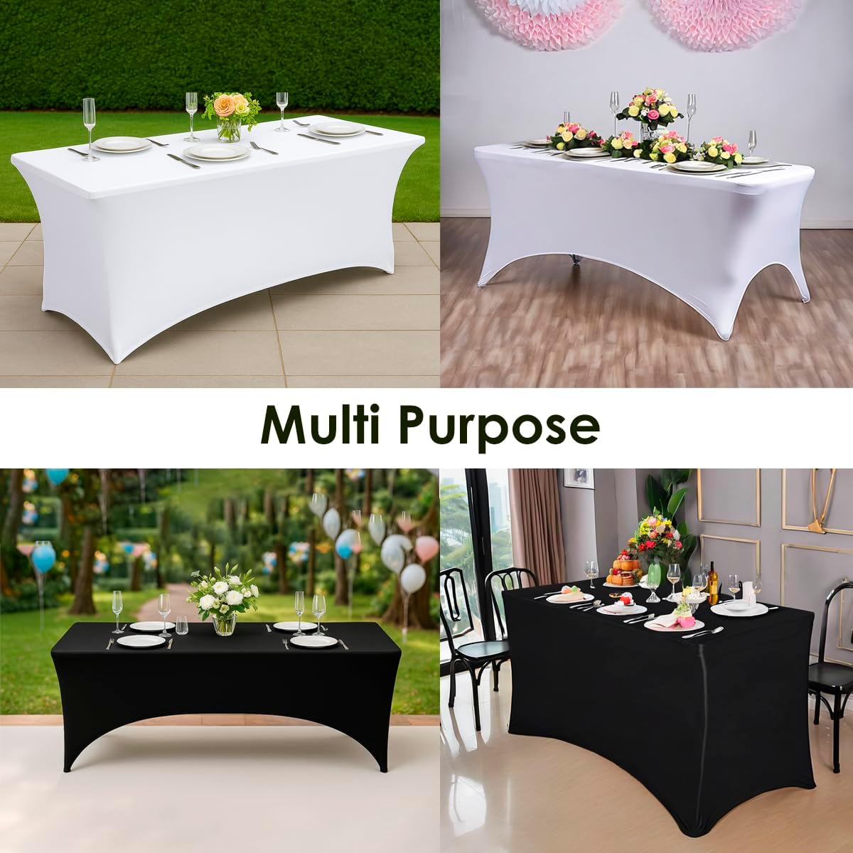 Craft And Party 6 Pack 6ft Black Spandex Tablecloth – Fitted Stretch Cover – Universal Fit for Folding Tables – Wrinkle-Free, Washable – Ideal for Parties, Weddings, Events