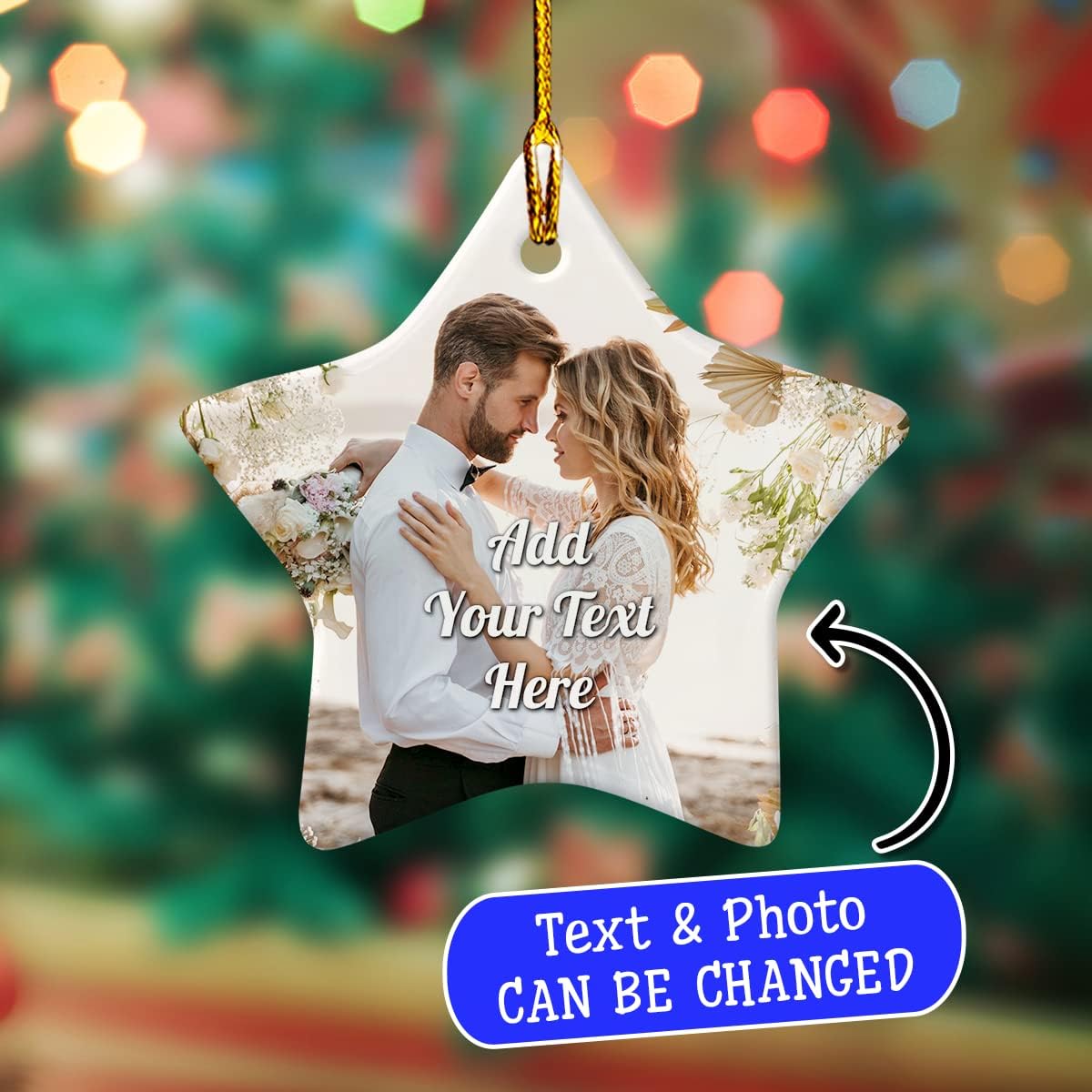 Personalized Christmas Ornaments with Photo Picture Ceramic Ornament Custom Pictures Photos Text Message Keepsake Xmas Wedding Anniversary Decoration Gifts