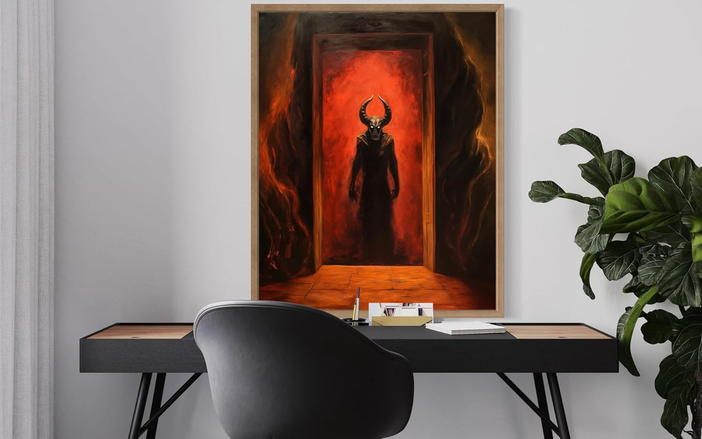 Satan and Hell Poster Art Print, Halloween Scary Vintage Wall Art Academia Spooky Painting Decoration for Horror Prints, Gothic Posters Bedroom Decor 89 (Satan and Hell, 16 x 20 inches, Wood Frame)