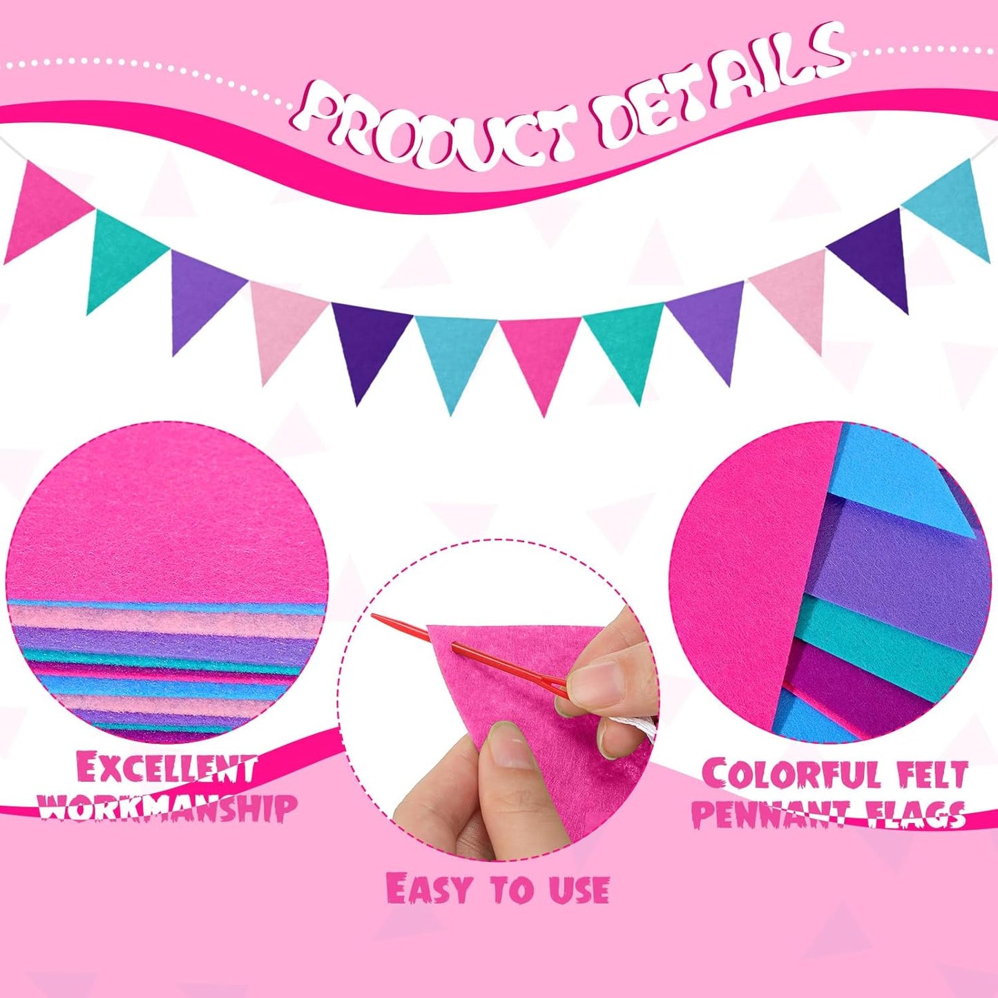 Irenare 9.8 ft Pom Pom Garland Felt Colorful Tassel Banner Christmas Party Pompoms Garland Decorations Felt Pennant Banner for Classroom Home Mantel Fireplace Birthday(Mermaid Colors)