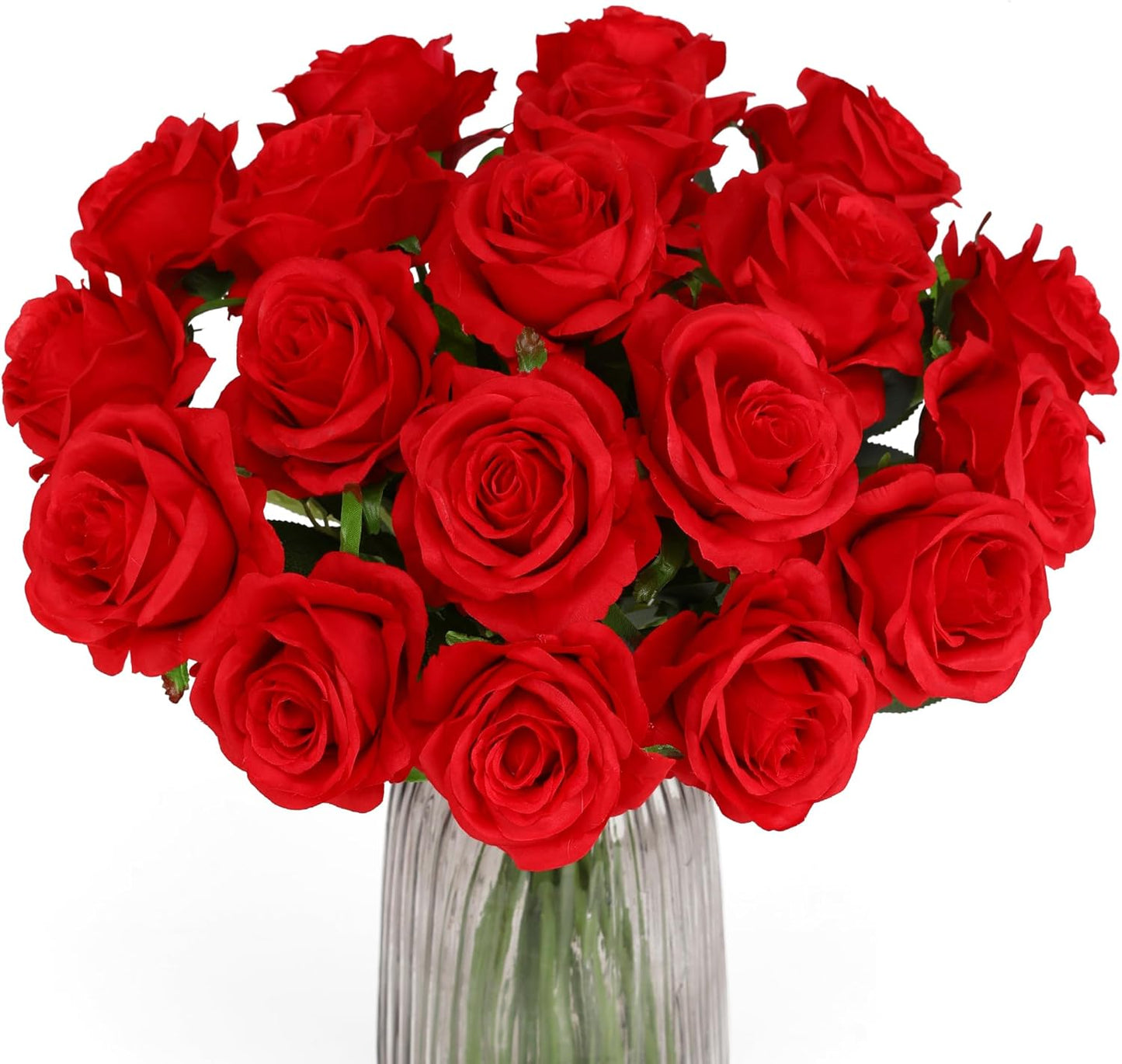 Red Fake Roses Artificial Flowers - 10 Pcs Fake Artificial Roses Silk Flowers with Stems for Home Wedding Hotel Office Centerpiece Decor