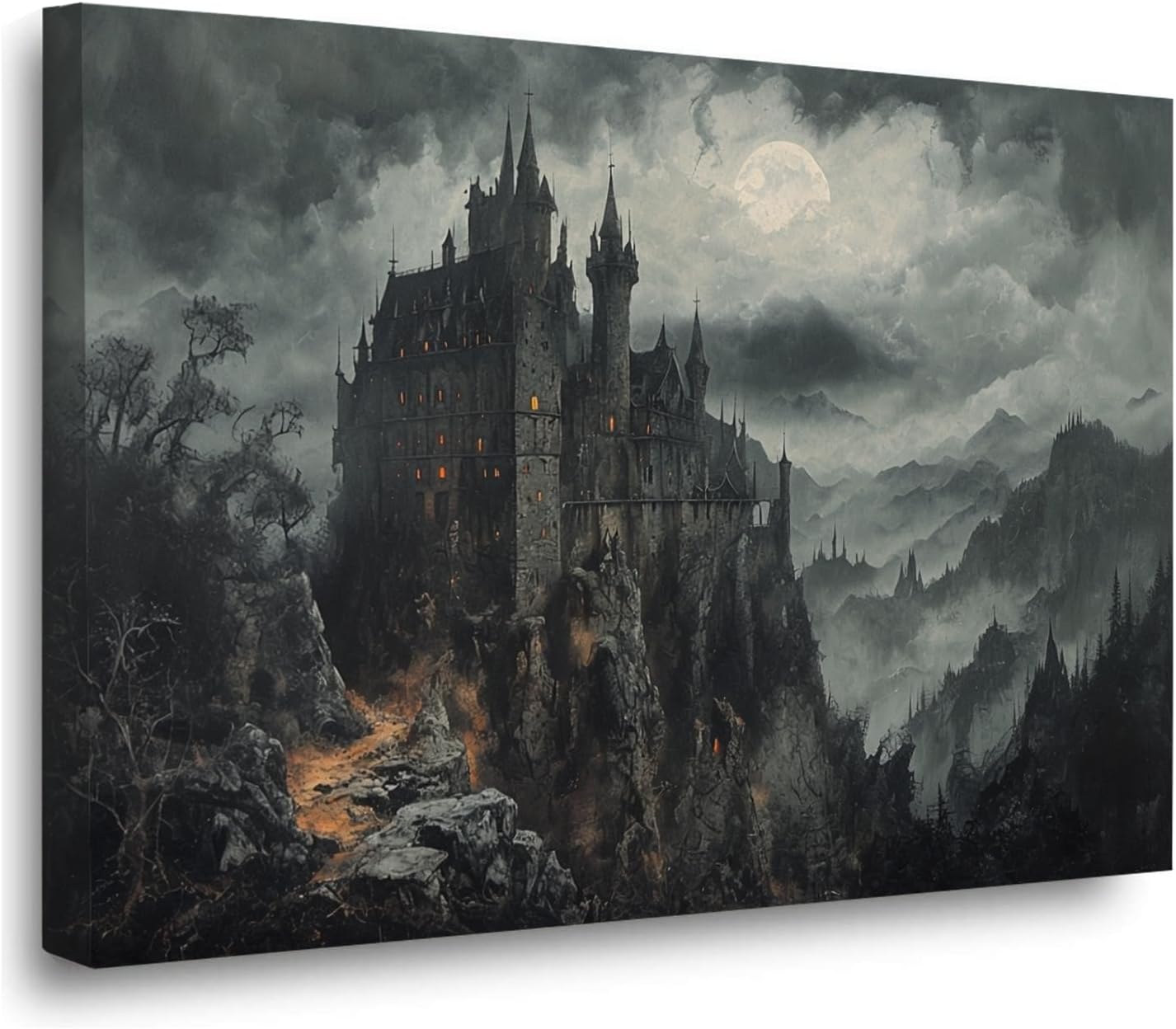 Vintage Castle Poster Dark Academy Victorian Gothic Castle Wall Art Poster Moody Mystical Art Print Suitable for Home Living Room Bedroom28x40in Wood Framed