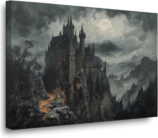 Vintage Castle Poster Dark Academy Victorian Gothic Castle Wall Art Poster Moody Mystical Art Print Suitable for Home Living Room Bedroom12x16in Wood Framed