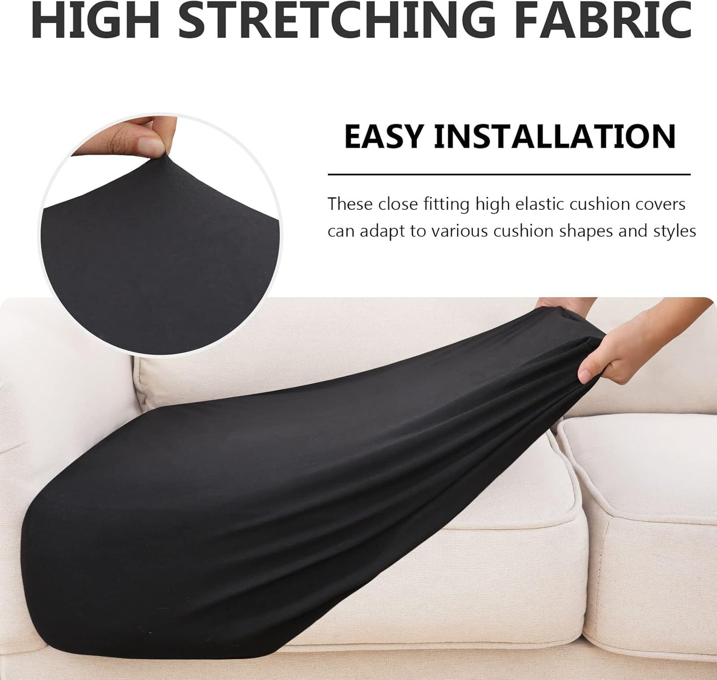 hyha Waterproof Couch Cushion Covers, Stretch Sofa Couch Seat Slipcover for Dog Washable, Non-Slip Waterproof Outdoor Cushion Covers for Patio Furniture Replacement (1 Piece for Small, Black)