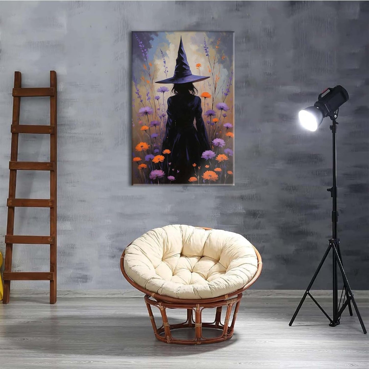 JFHCQJPK Country wildflower witch canvas print halloween mashup art witch purple decoration bohemian elegant art poster12x16in Frameless
