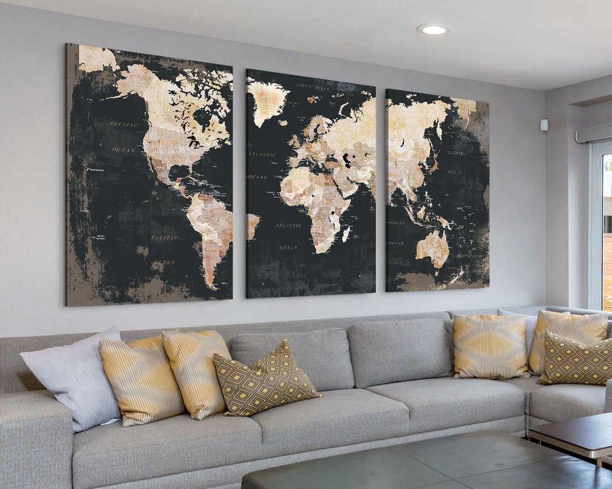 Living Room Wall Art Large Home Office Wall Decor Modern Motivational Giant World Map Pictures for Wall Decorations