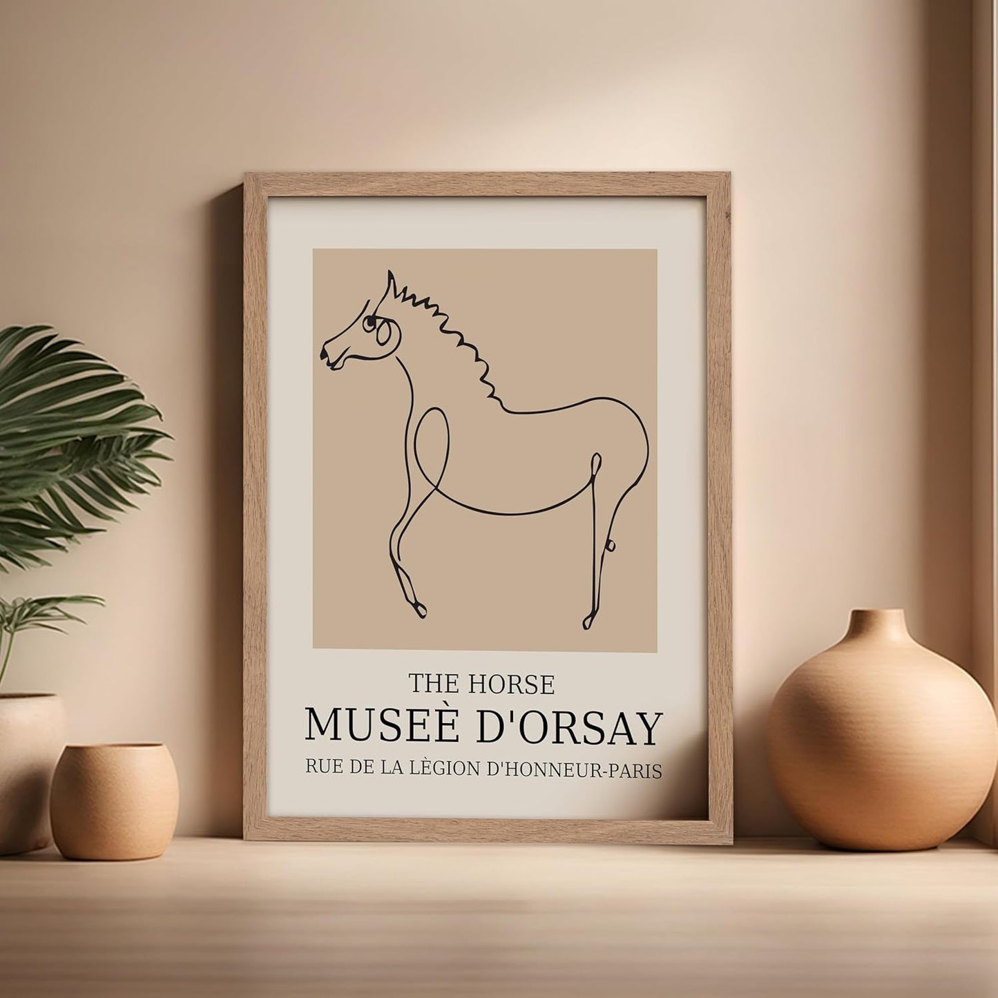 Poster Master Vintage Poster - Retro Minimalist Print - Gift for Artist, Friend - Horse, Line Drawing, Sketch, Abstract - Wall Decor for Living Room, Bedroom, 16x20 Beige Framed