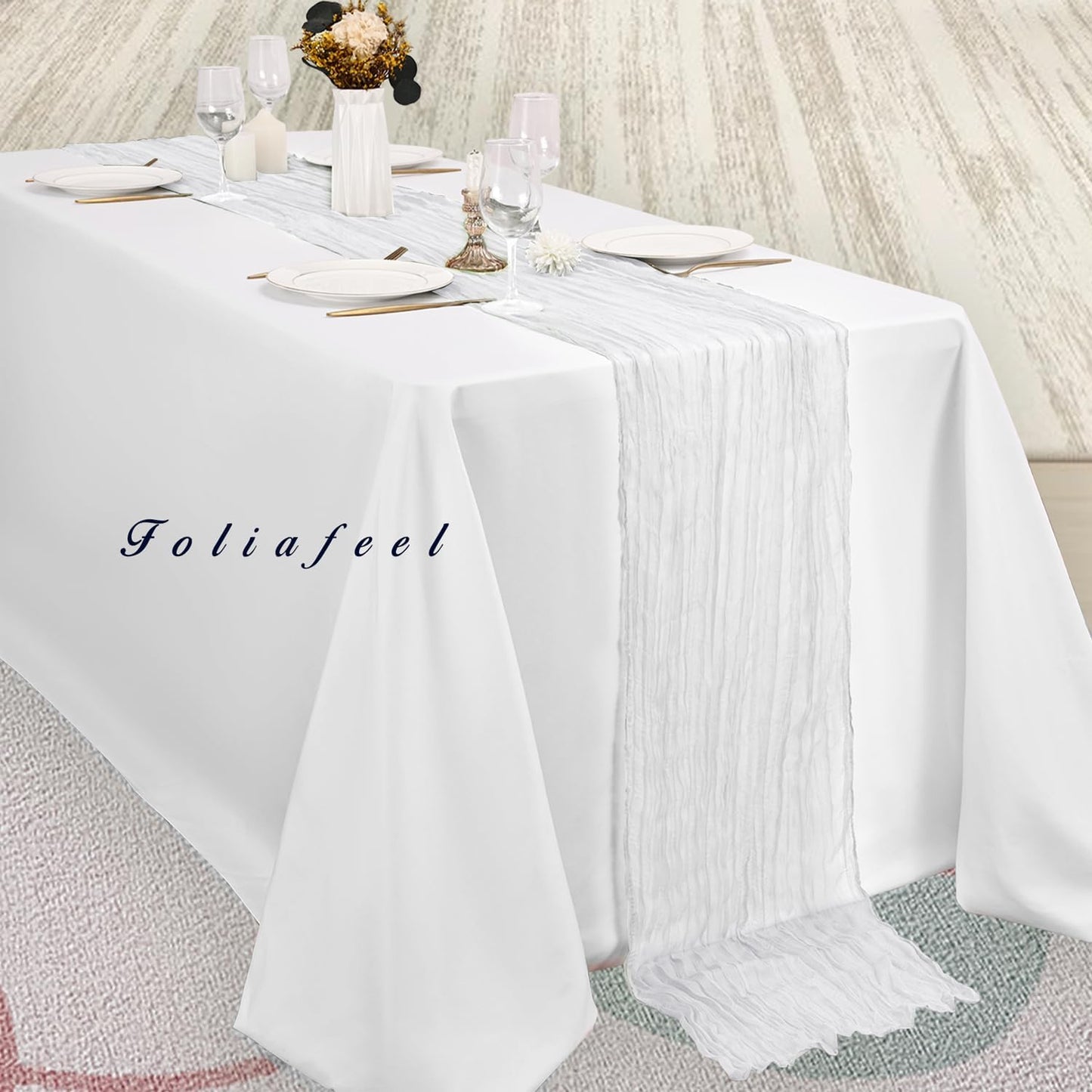 10FT 6 Pack White Cheesecloth Table Runner 20 x 120 Inch Long Rustic Gauze Cheese Cloth Table Runner for Wedding Bridal Baby Shower Table Decorations Boho Fabric Sheer Birthday Party Table Decor