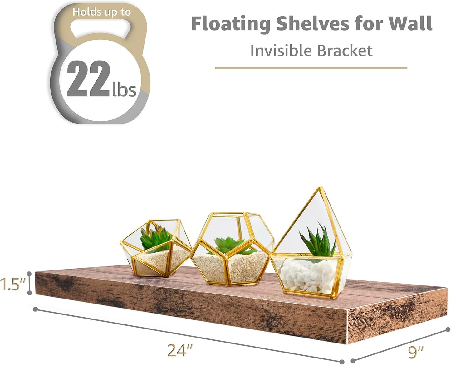 Sorbus Floating Shelves for Wall - 24" Bathroom Shelves, Wall Decor for Bedroom, Kitchen, Living Room, Home Decor & Book Storage - Mounted Floating Shelf with Invisible Brackets (Mahogany, 2 Pack)