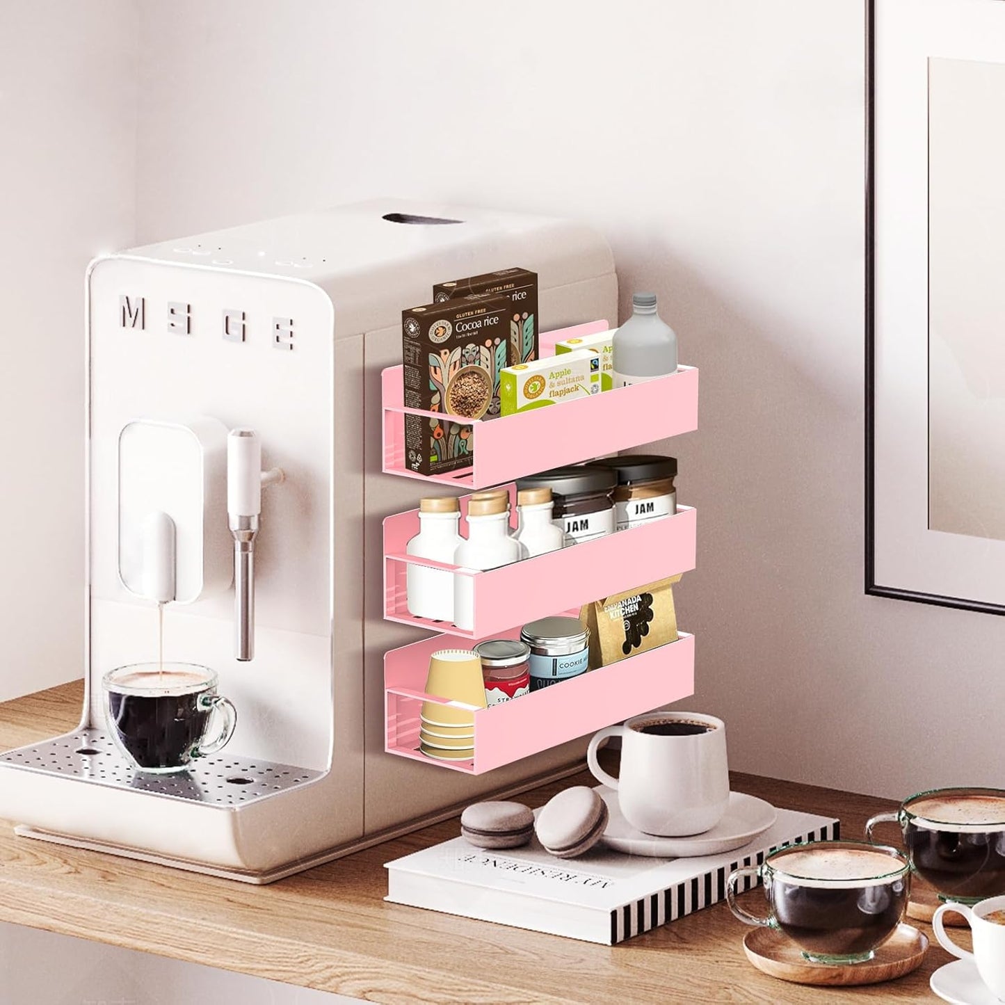 Magnetic Spice Rack Organizer for Fridge Seasoning Organizer for Kitchen Storage With Screw Magnetic Shelf for Oven, RV,Garage,Bathroom (Pink, 4pack)