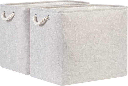 Bidtakay Fabric Beige Baskets Extra Large Organization Baskets for Clothes Set of 2 Collapsible Storage Bins for Shelves Cabinet 17x12x15 In Organizing Bins for Bedroom Blankets Pillow Towels Storage