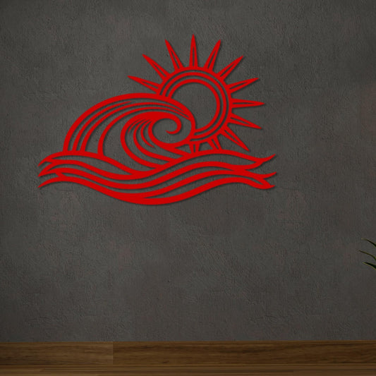 Wita Home Ocean Wave Metal Wall Art, Sun Beach Decor, Coastal Large Wall Sculpture for Home, Indoor/Outdoor Use, Nautical Wall Hanging, Eye-Catching Addition to Living Room (Red, 18 x 11 inches)