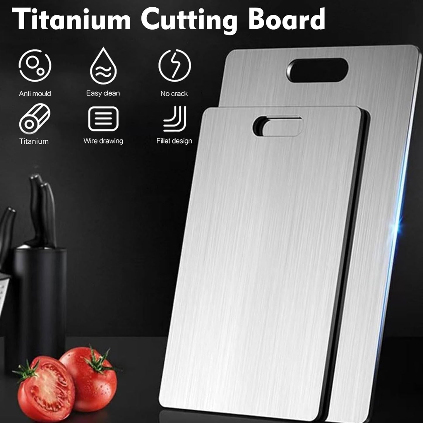 Titanium Cutting Board - 2 pack Titanium Cutting Boards for Kitchen,Double Sided Titanium Cutting Mat,Non Stick Chopping Board Easy to Clean（7.67 * 11.81in）