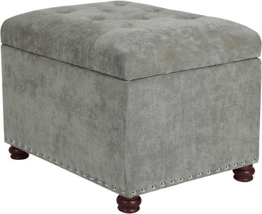 Joveco Storage Ottoman Foot Rest Stool, 24" Velvet Footstool Bench for Living Room Bedroom, Light Grey