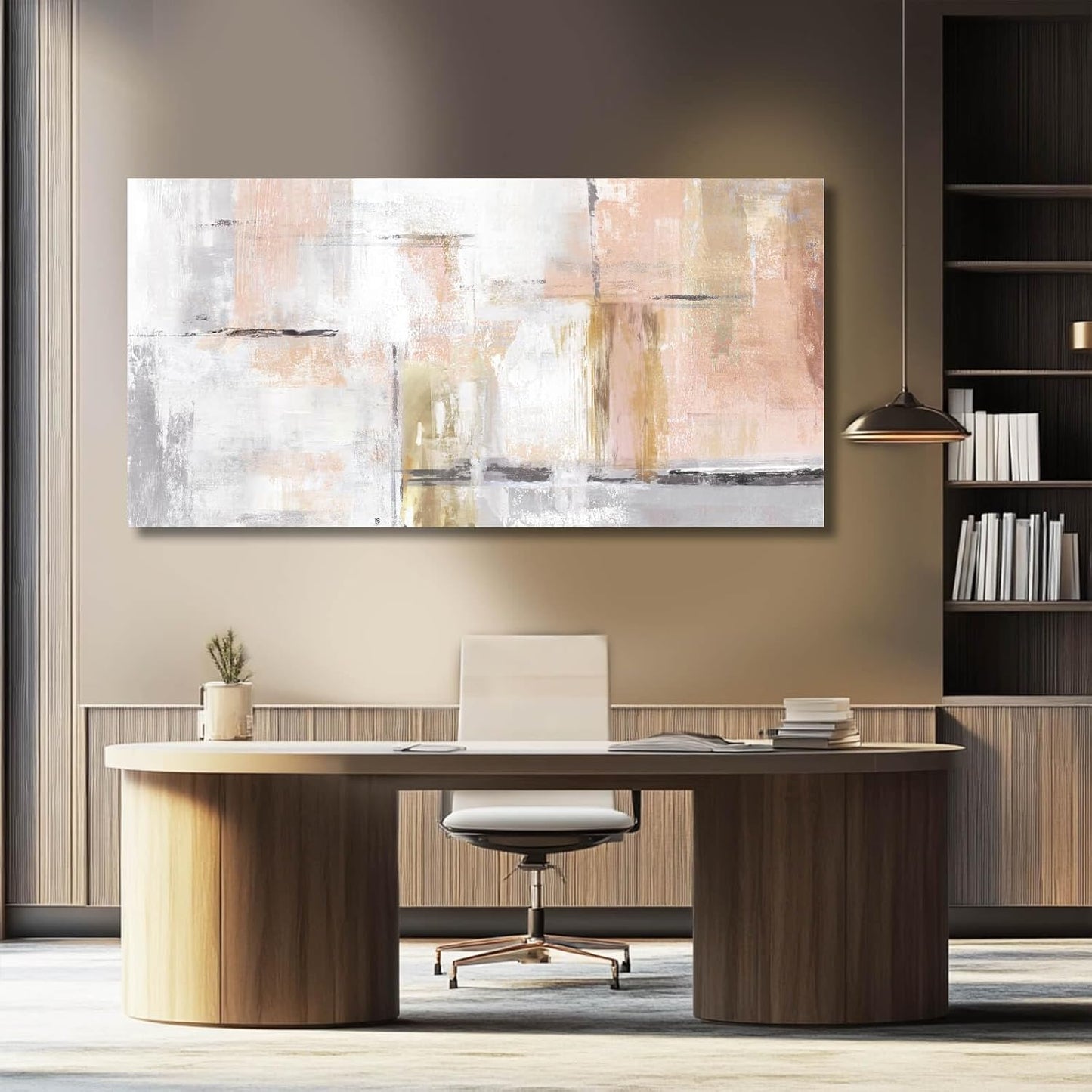 Gold Abstract Wall Art Decor Minimalist Oil Paintings 24"x48" Canvas Wall Art for Living Room Modern Framed Pictures for Wall Home Office for Women Ready to Hang