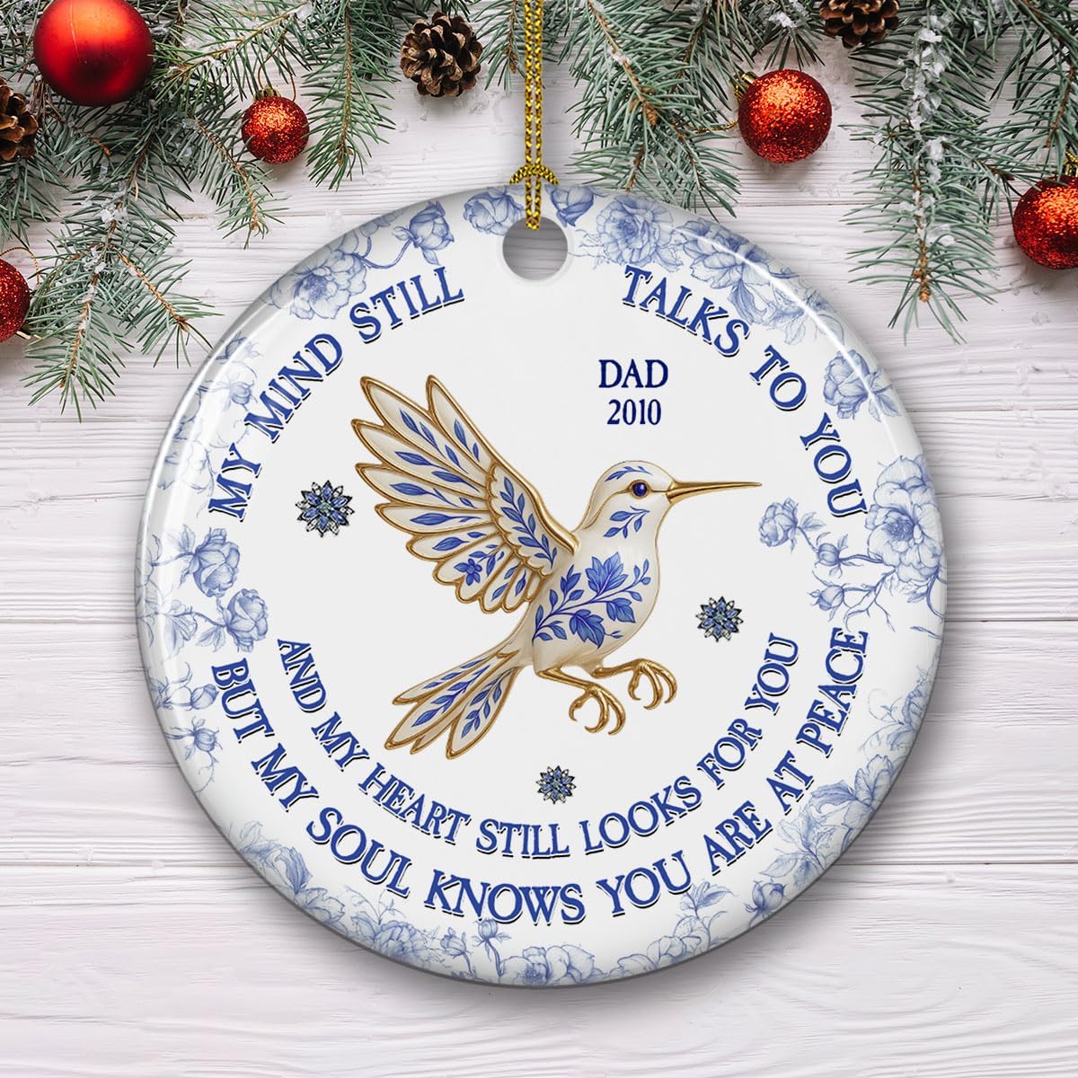 Personalized Memorial Ceramic Ornament – My Mind My Heart My Soul, Keepsake Gift for Loss of Loved Ones, Memory Ornaments for Deceased