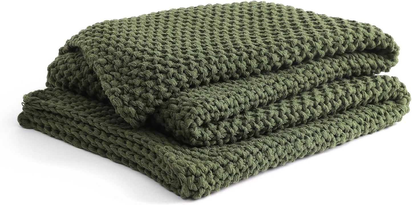 YnM Chunky Cotton Knit Throw Blanket, Cable Knit Throws for Bed Couch Sofa, Comfy & Relaxing, Decorative Piece for Farmhouse Modern Boho Rustic Scandinavian Chic Vibe, Pine Green 80x87 Inches