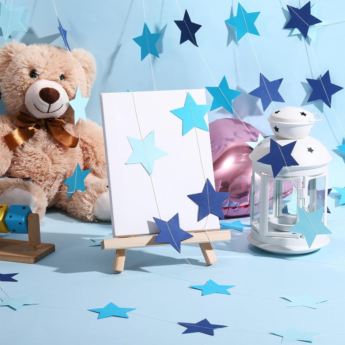 Patelai Glitter Star Garland Banner Decor 130 Feet Star Hanging Bunting Banner Twinkle Backdrop for Homecoming Classroom Wedding Birthday Halloween Christmas Party Supplies(Ocean Blue)