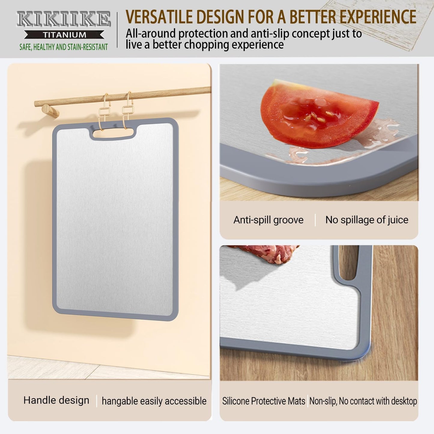 Titanium Cutting Board Double-sided non-slip silicone edging Pure Titanium Cutting Boards for Kitchen - Double-Sided Food-Grade Chopping Board Non-Stick Durable and easy to clean (Medium)