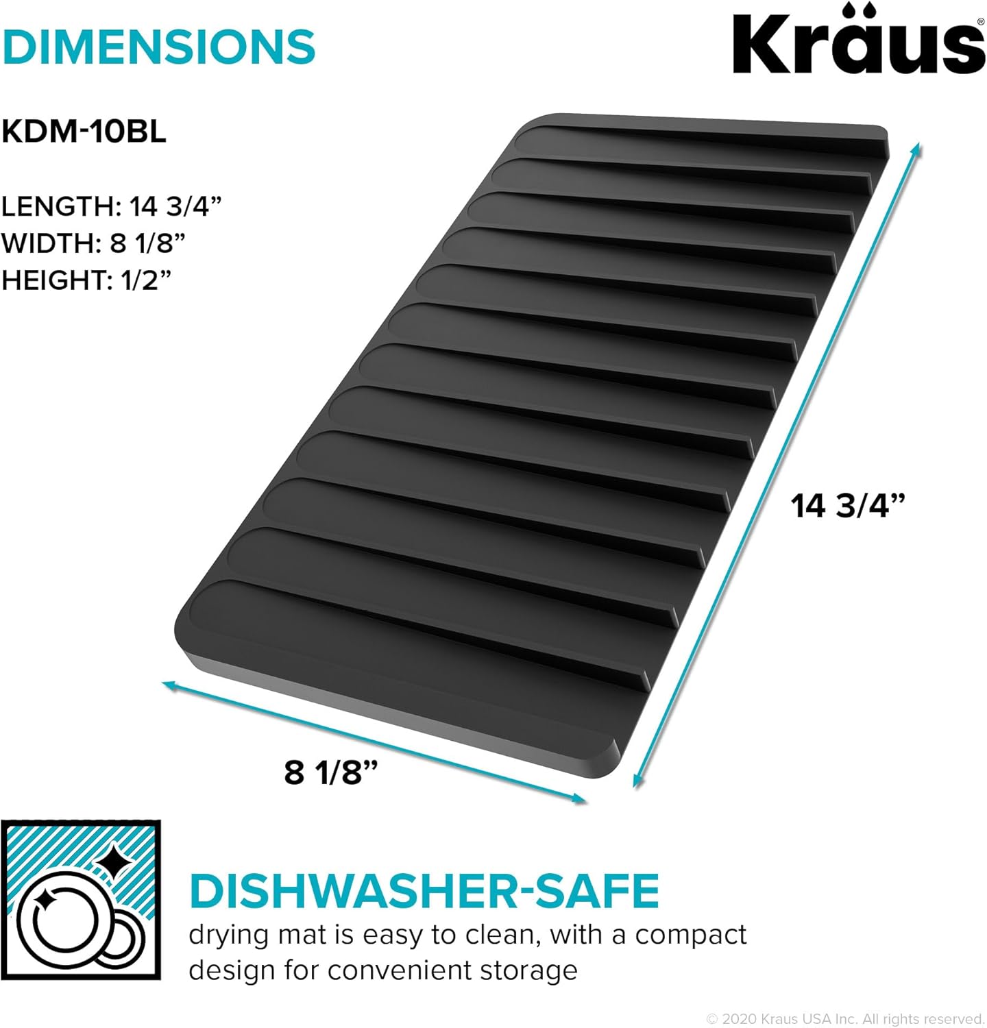 Kraus Roll Up Dish Drying Rack with Self-Draining Silicone Dish Drying Mat and Silicone Soap Dish Holder in Black, KDM-KRM-10BL