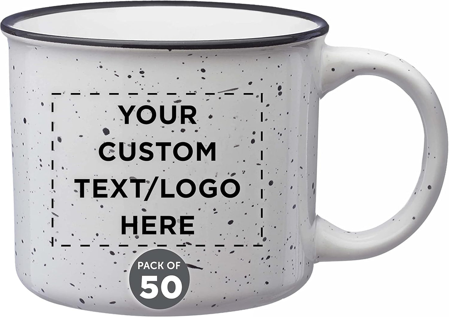 DISCOUNT PROMOS Custom Ceramic Campfire Coffee Mugs 13 oz. Set of 50, Personalized Bulk Pack - Perfect for Tea, Espresso, Cappuccino, Hot Cocoa - White