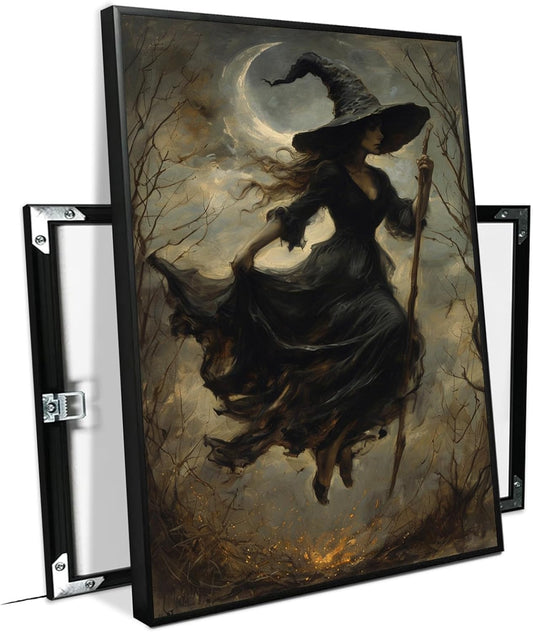 JFHCQJPK Witch in the Forest Halloween Print Wall Art Poster Witch Decor Vintage Print Dark College Wall Art Victorian Gothic Room Decor Canvas Wall Print8x12in Metal blackFramed