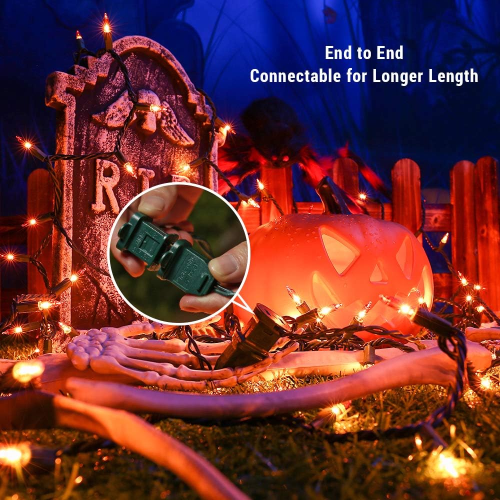 BrizLabs Orange Lights, 150 Counts 34.8ft Incandescent Halloween Lights Connectable, UL Certified Orange String Light, Mini Light Set for Indoor Outdoor Halloween Christmas Tree Party Decor